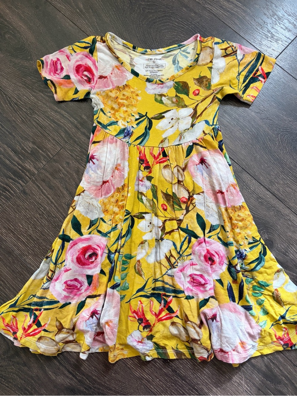 Posh Peanut Yellow Floral Twirl Dress with Pink Blooms